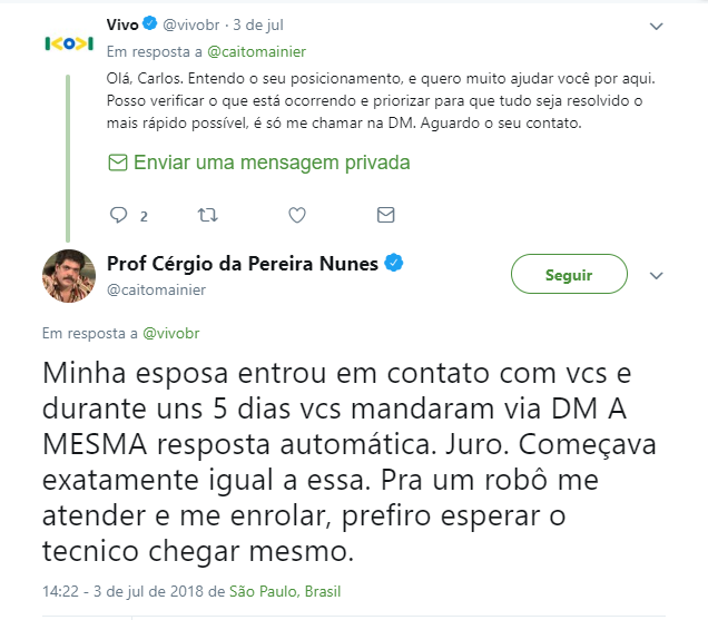 Humorista Caito Mainier critica Vivo Fibra e operadora responde